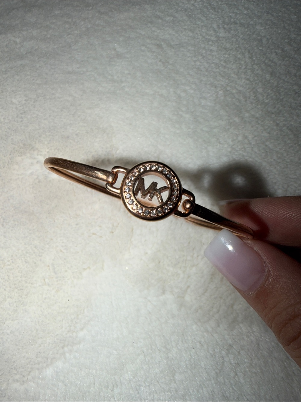 Michael Kors Rose Gold Crystal MK Logo Hinged Bangle